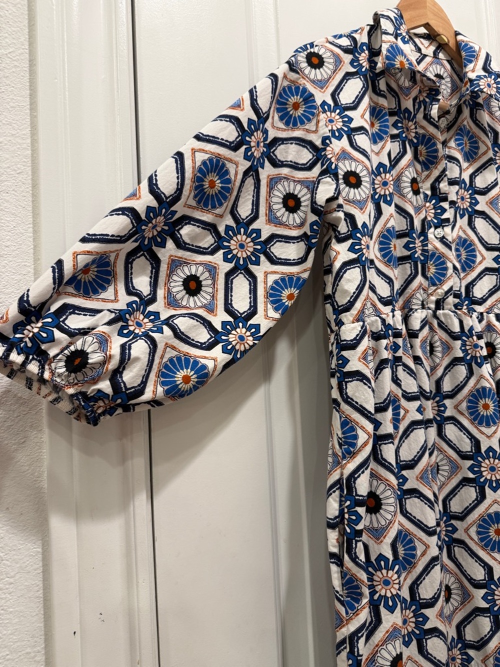 Maeve Geometric Floral Maxi Dress in White and Blue - Picture 5 of 11